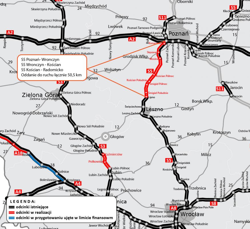 S5 - od dzisiaj z Wrocławia do Poznania 160 km w 1,5 godziny